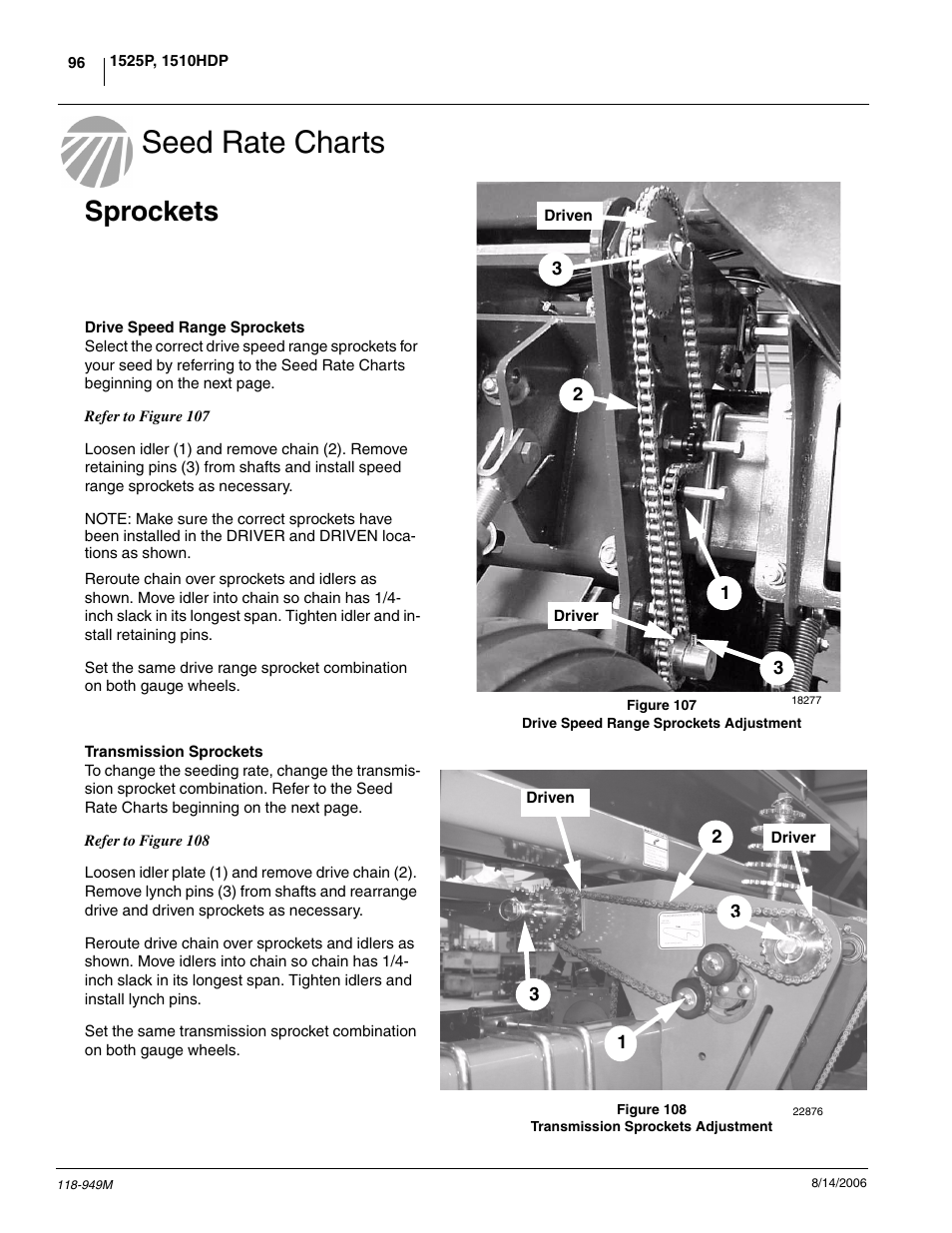 Seed rate charts, Sprockets | Great Plains 1525P Operator Manual User Manual | Page 98 / 147