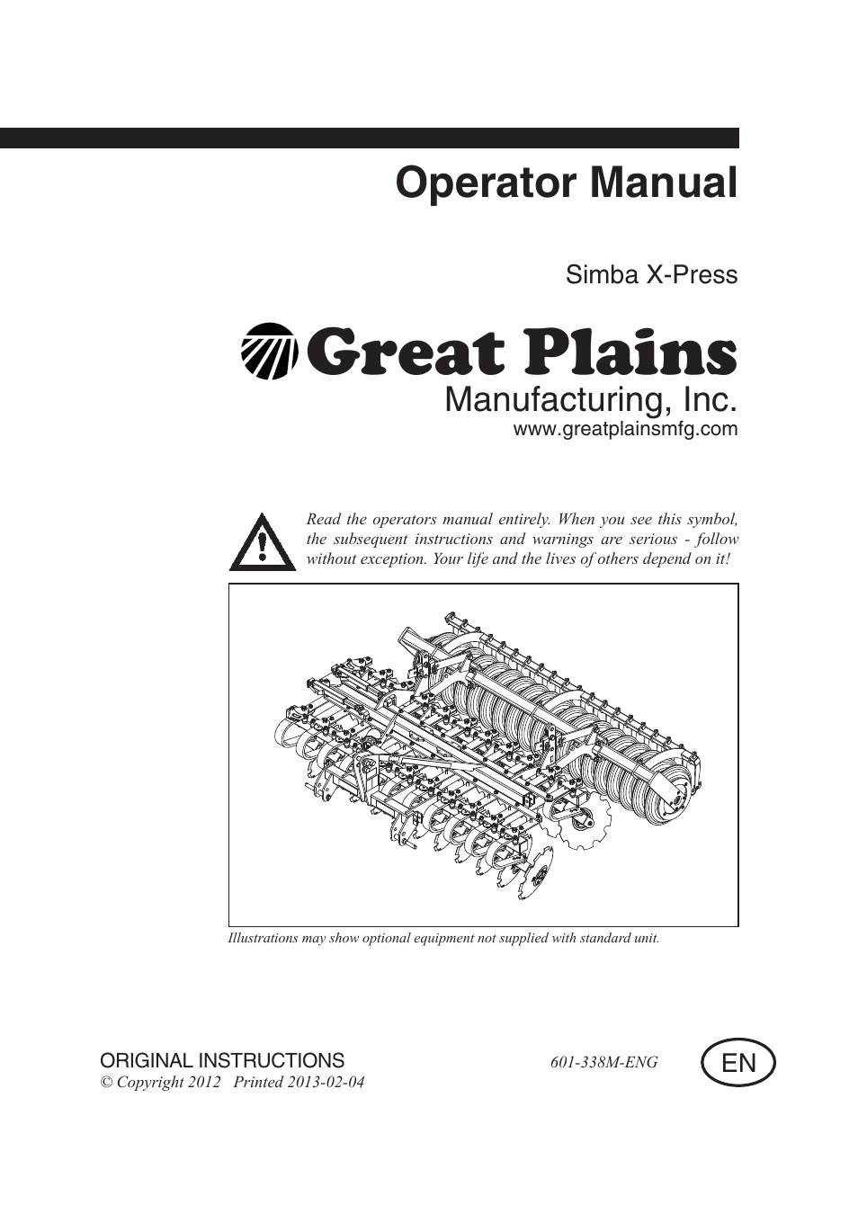 Great Plains Simba X-Press Operator Manual User Manual | 34 pages
