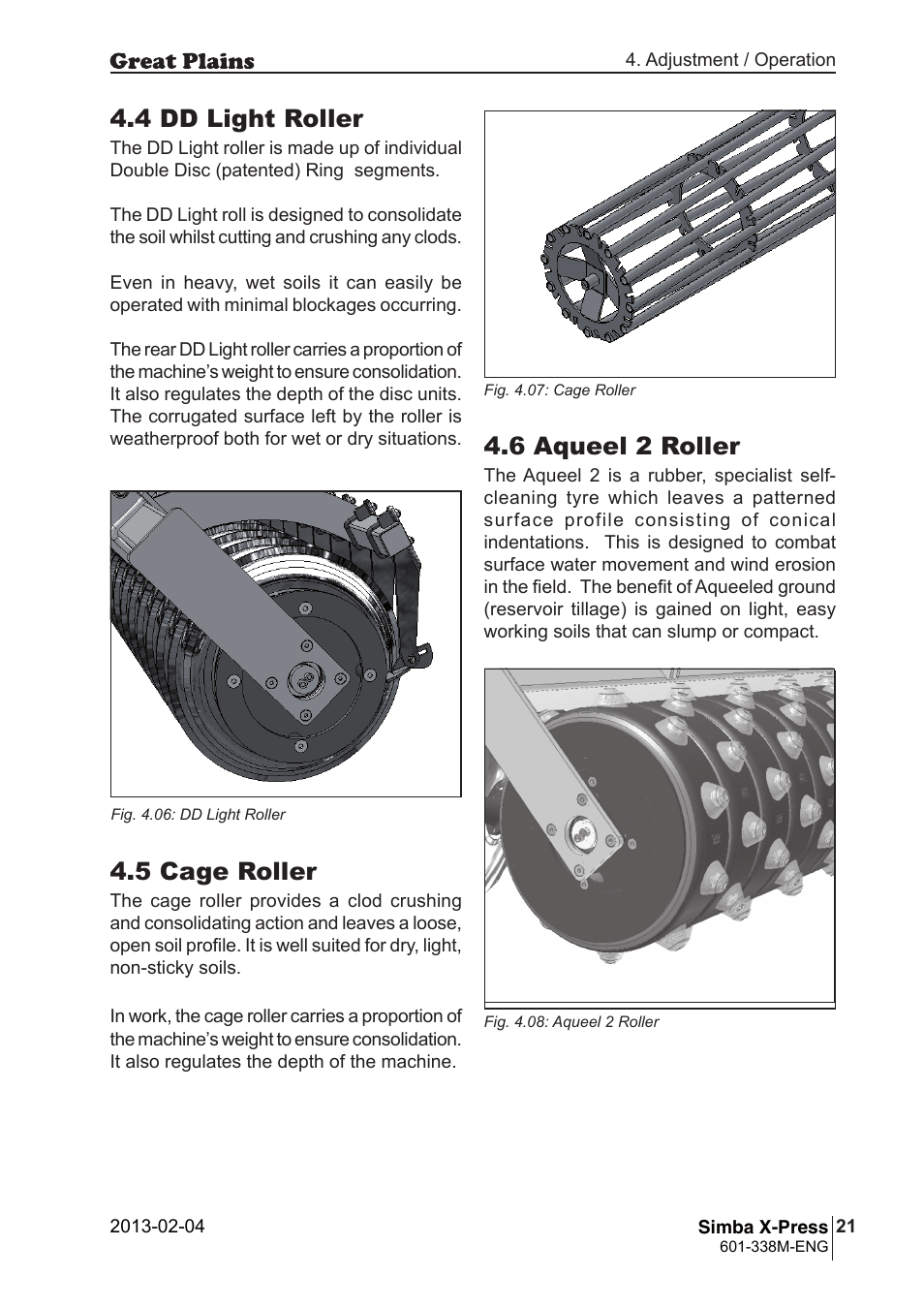 4 dd light roller, 6 aqueel 2 roller, 5 cage roller | Great Plains Simba X-Press Operator Manual User Manual | Page 21 / 34