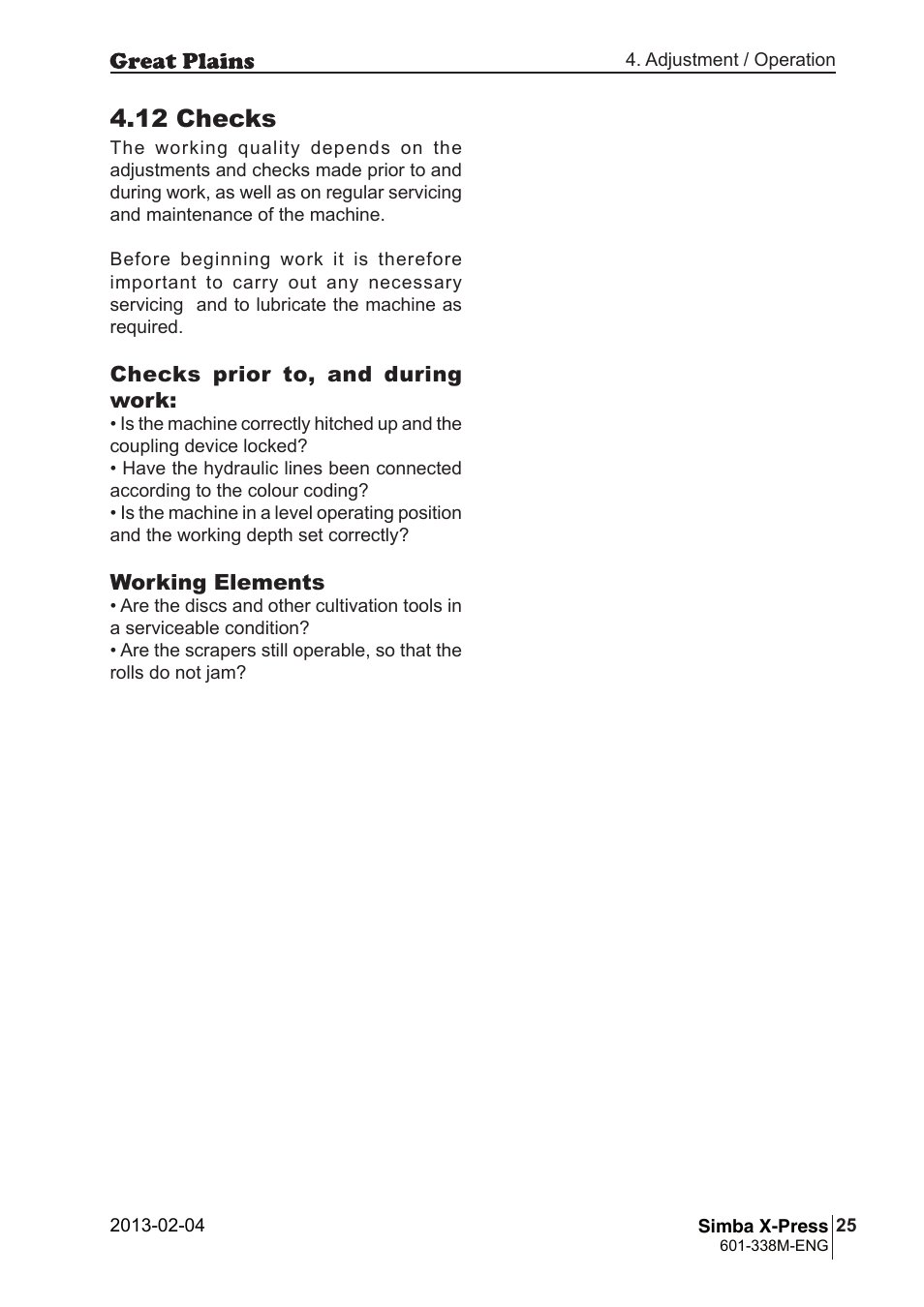 12 checks | Great Plains Simba X-Press Operator Manual User Manual | Page 25 / 34