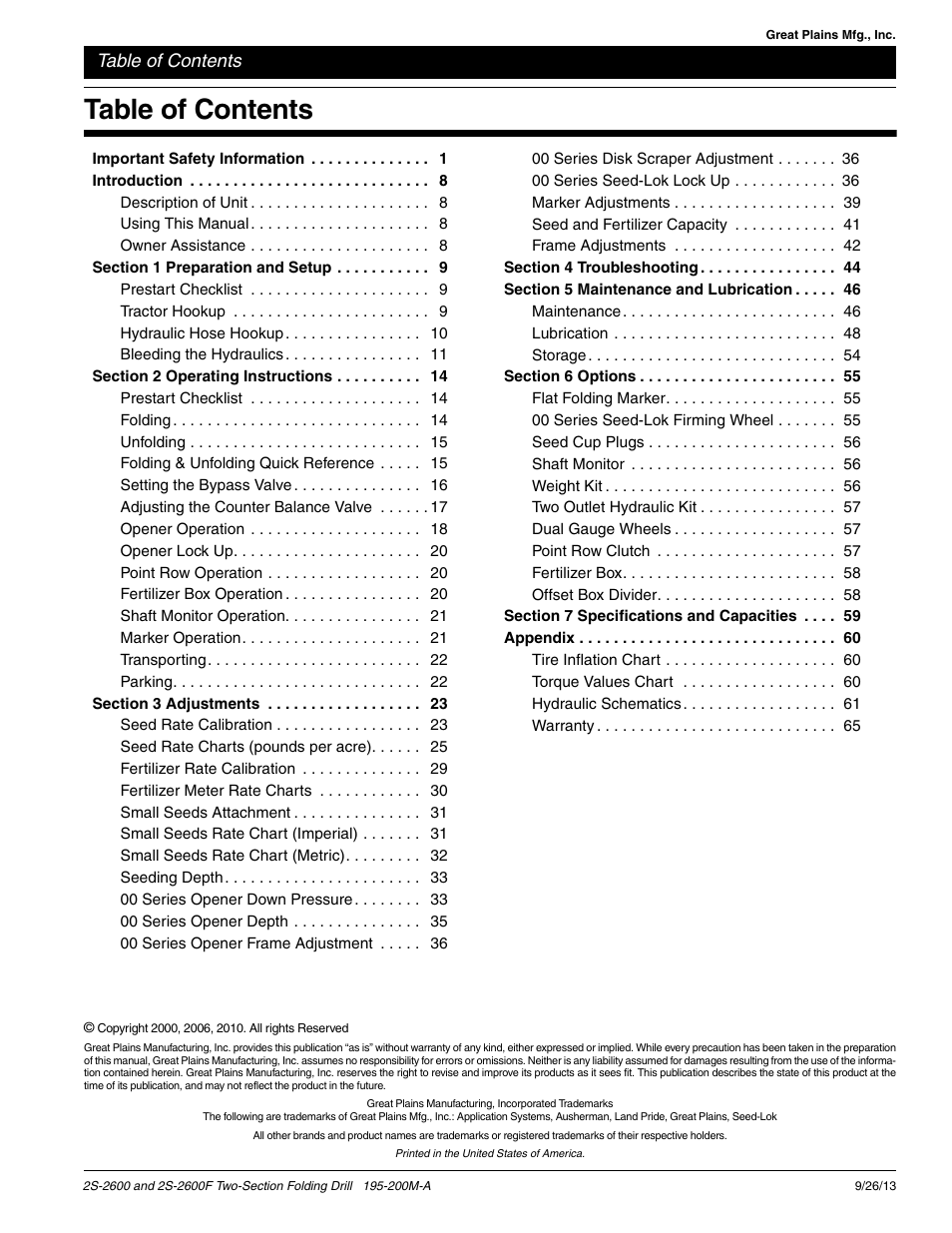 Great Plains 2S-2600F Operator Manual v2 User Manual | Page 2 / 68