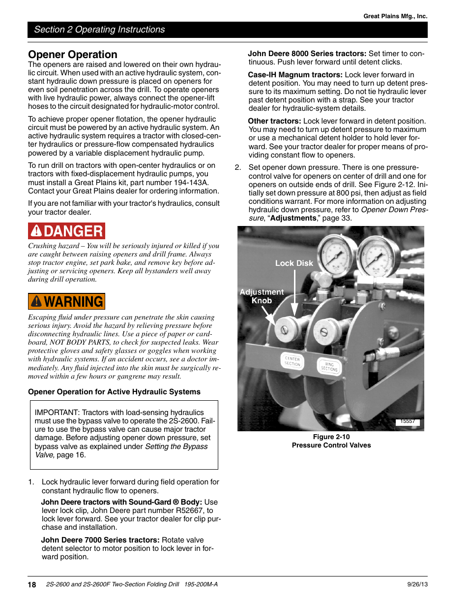 Opener operation, Opener operation for active hydraulic systems | Great Plains 2S-2600F Operator Manual v2 User Manual | Page 20 / 68