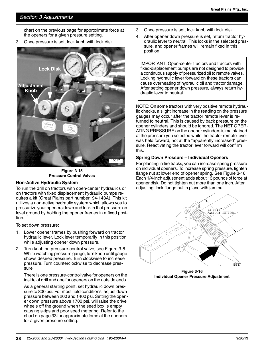 Non-active hydraulic system, Spring down pressure - individual openers | Great Plains 2S-2600F Operator Manual v2 User Manual | Page 40 / 68