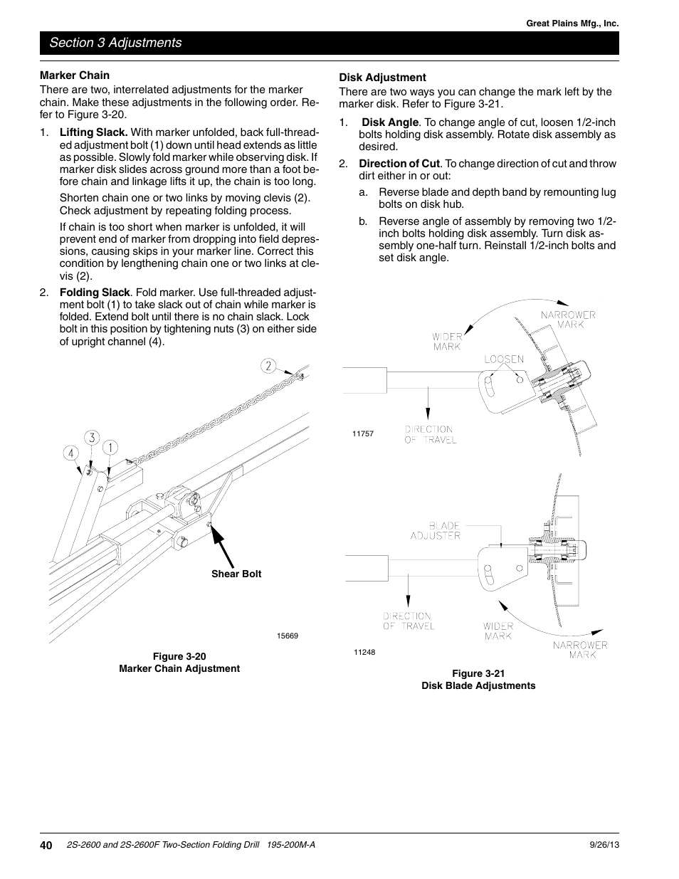 Marker chain, Disk adjustment | Great Plains 2S-2600F Operator Manual v2 User Manual | Page 42 / 68