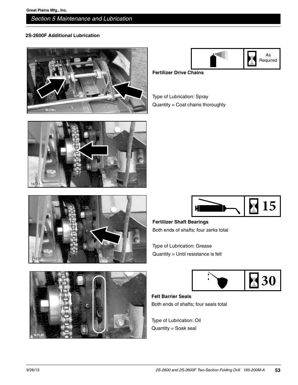 2s-2600f additional lubrication | Great Plains 2S-2600F Operator Manual v2 User Manual | Page 55 / 68