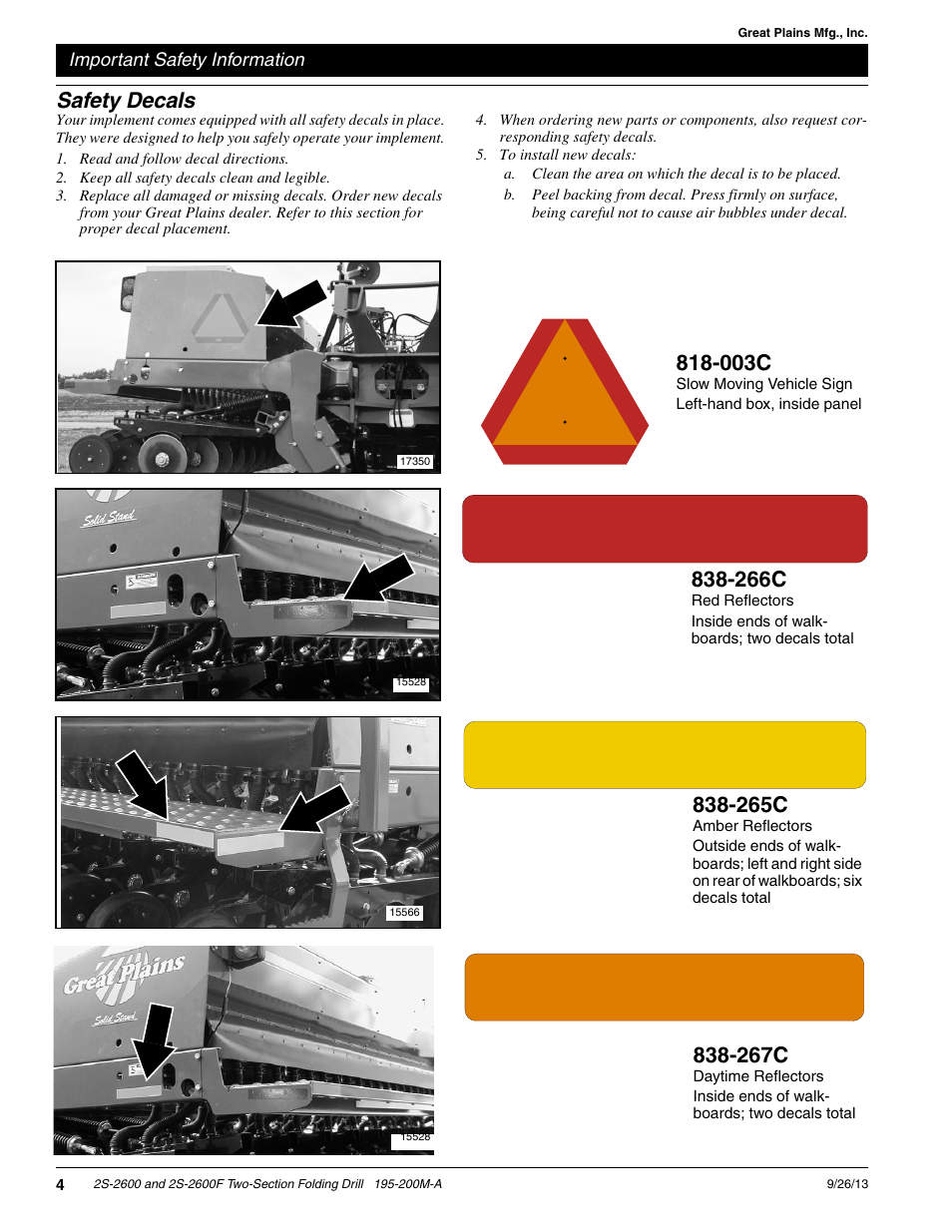 003c, Safety decals, 266c | 265c, 267c | Great Plains 2S-2600F Operator Manual v2 User Manual | Page 6 / 68