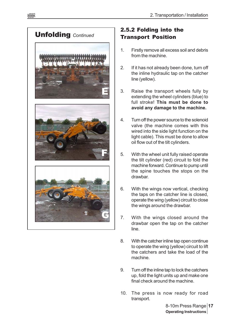 Ef g, Unfolding | Great Plains 8-10m Press Range SN 12672+ Operator Manual User Manual | Page 17 / 44