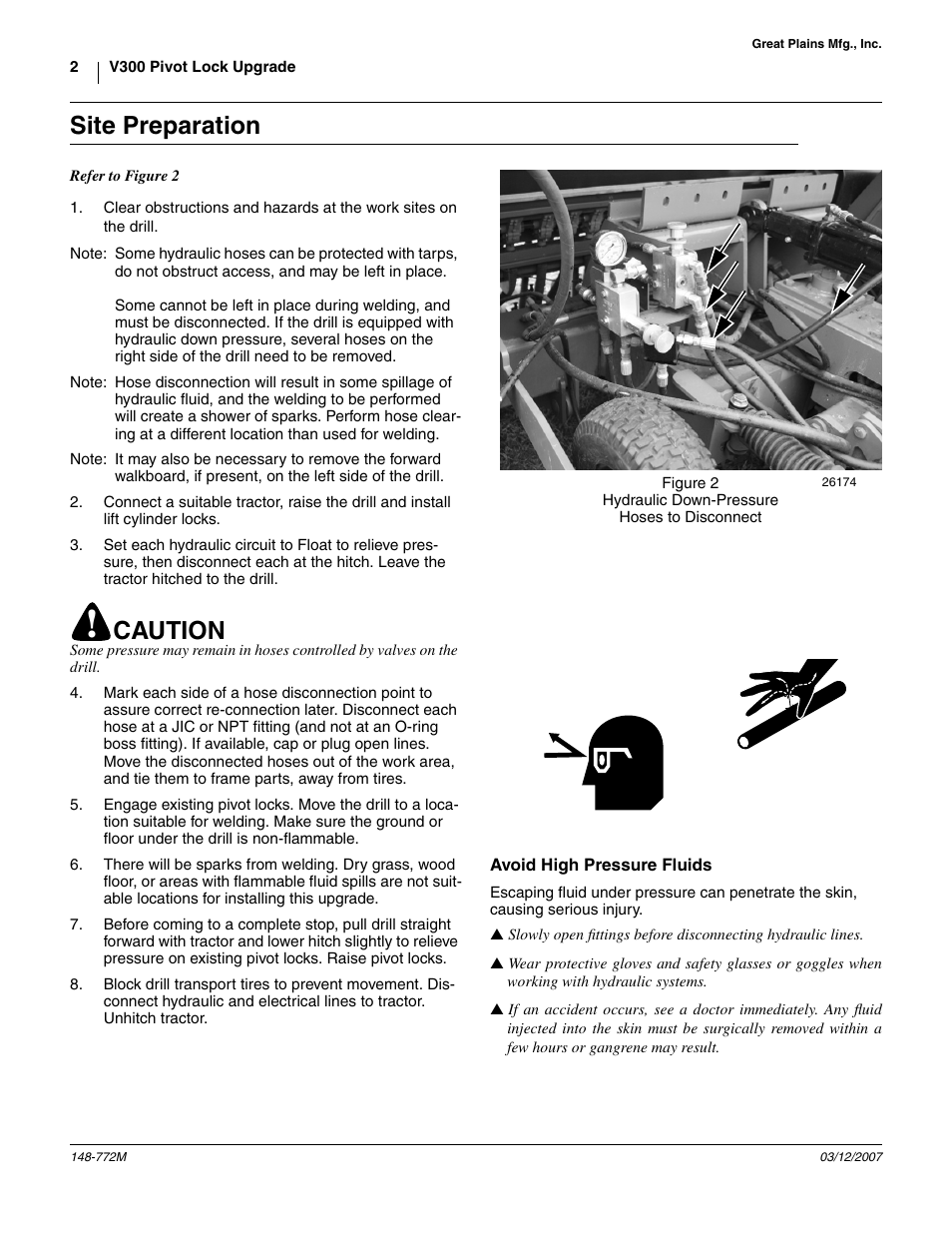 Site preparation, Avoid high pressure fluids, Caution | Great Plains V300F Assembly Instructions User Manual | Page 2 / 8