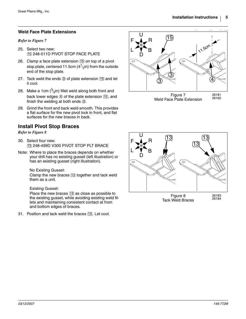 Install pivot stop braces, Wn in figure 7). also remo | Great Plains V300F Assembly Instructions User Manual | Page 5 / 8