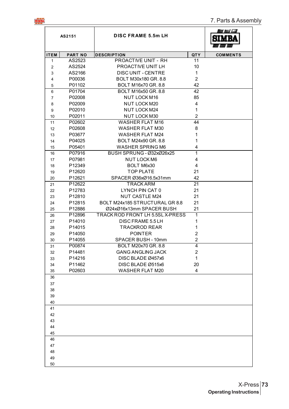 73 x-press, Parts & assembly | Great Plains AS2138 Assembly Instructions User Manual | Page 35 / 68