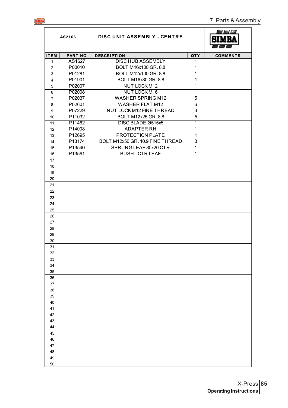 85 x-press, Parts & assembly | Great Plains AS2138 Assembly Instructions User Manual | Page 47 / 68