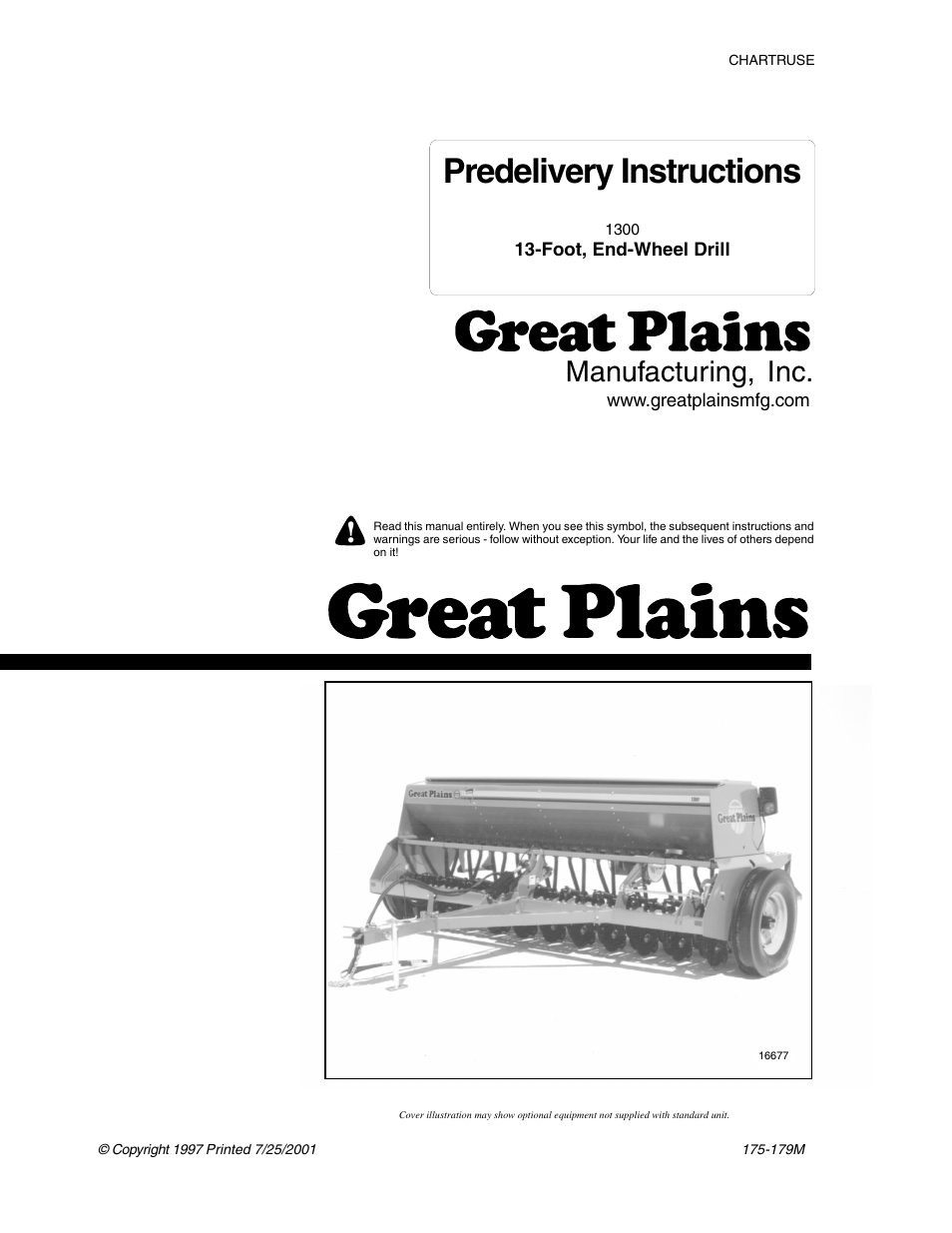 Great Plains 1300 13-Foot Predelivery Manual User Manual | 8 pages