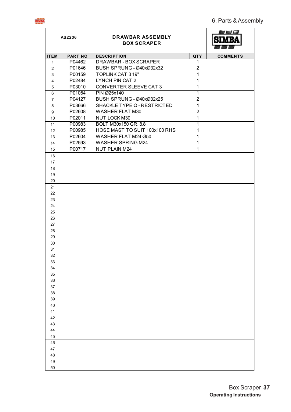 37 box scraper, Parts & assembly | Great Plains Box Scraper Assembly Instructions User Manual | Page 11 / 26