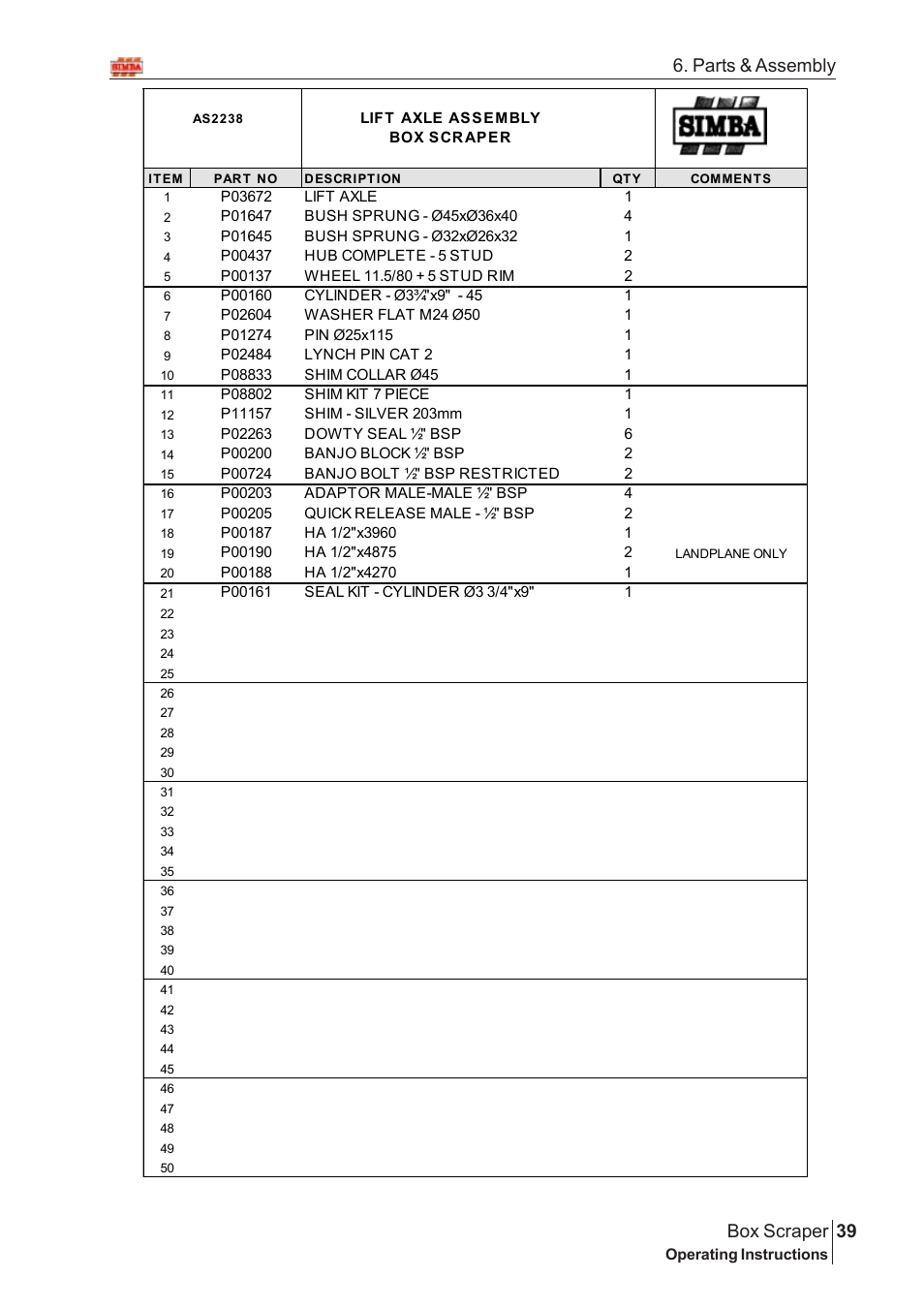 39 box scraper, Parts & assembly | Great Plains Box Scraper Assembly Instructions User Manual | Page 13 / 26