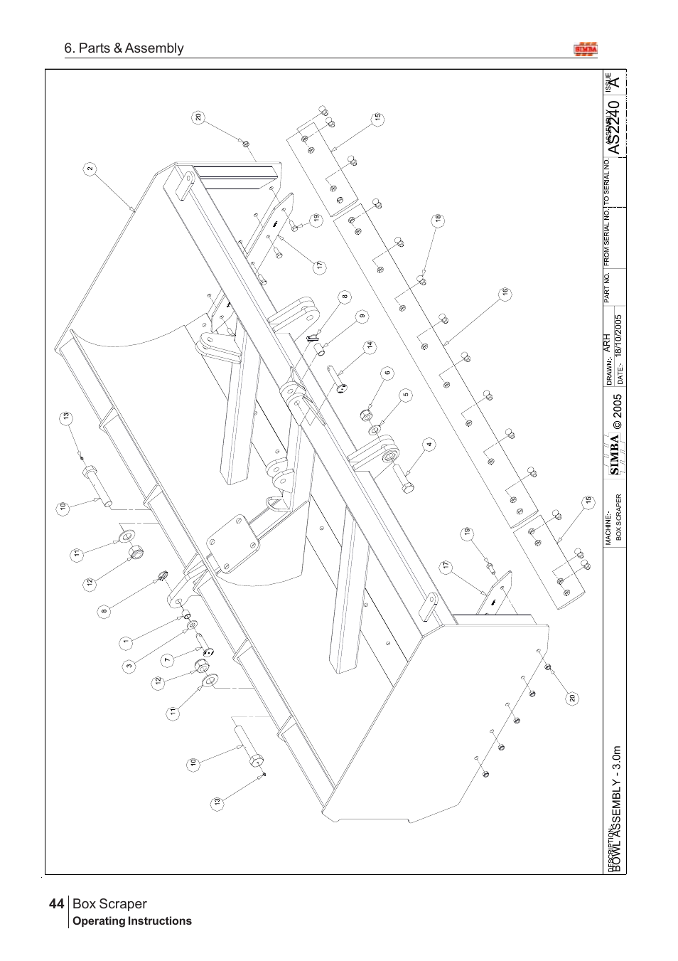 Aas22 4 0, Box scraper, 44 6. parts & assembly | Great Plains Box Scraper Assembly Instructions User Manual | Page 18 / 26