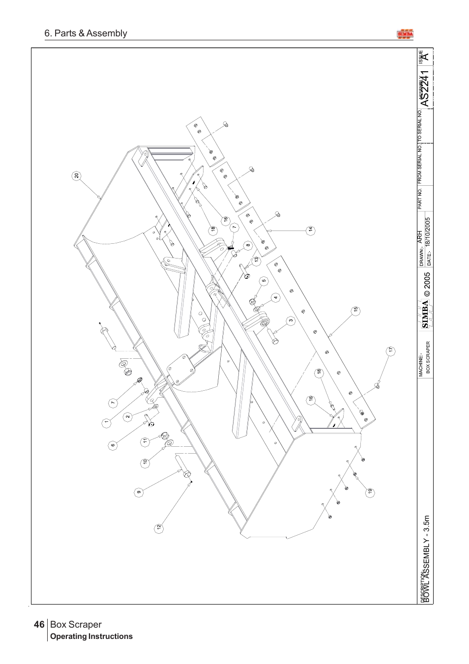 Aas22 4 1, Box scraper, 46 6. parts & assembly | Great Plains Box Scraper Assembly Instructions User Manual | Page 20 / 26