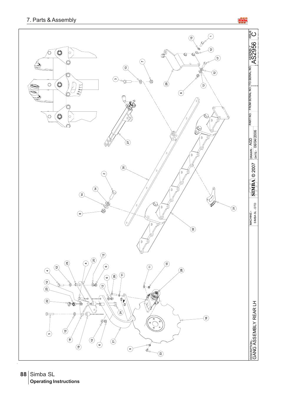 Ca s 29 56, Parts & assembly simba sl | Great Plains Simba SL 2009 Assembly Instructions User Manual | Page 54 / 156