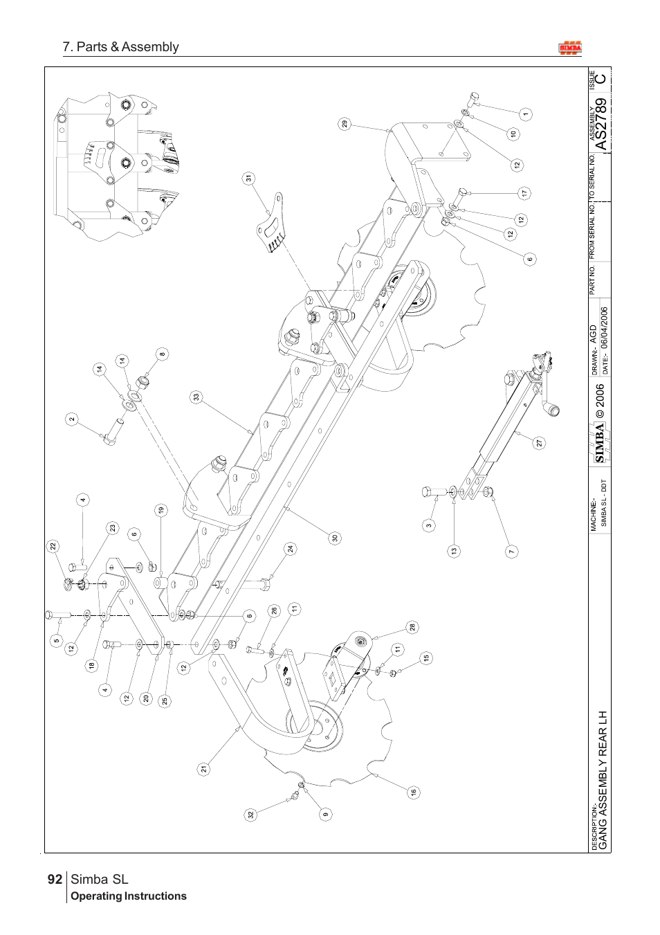 Cas 2789, Parts & assembly simba sl | Great Plains Simba SL 2009 Assembly Instructions User Manual | Page 58 / 156