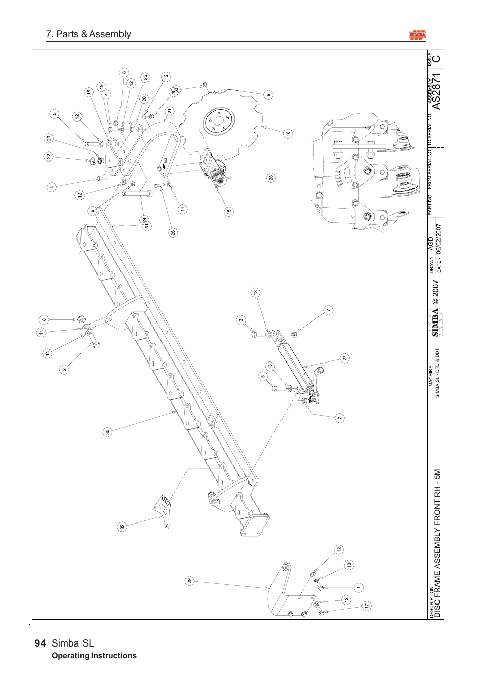Ca s 28 71, Parts & assembly simba sl | Great Plains Simba SL 2009 Assembly Instructions User Manual | Page 60 / 156