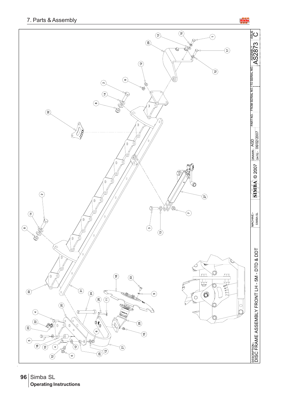 Ca s 28 73, Parts & assembly simba sl | Great Plains Simba SL 2009 Assembly Instructions User Manual | Page 62 / 156