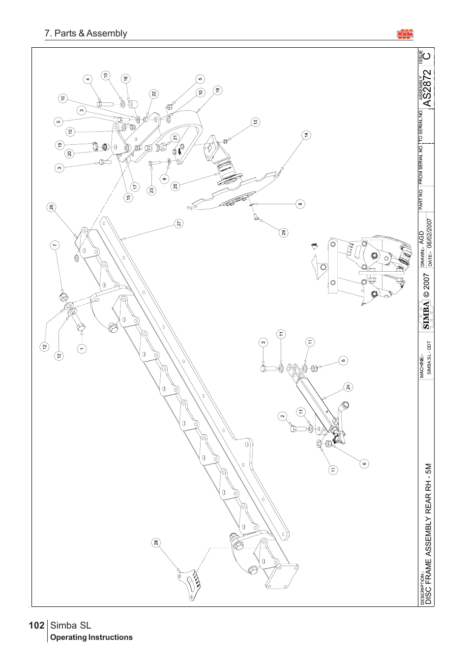 Cas 2872, Parts & assembly simba sl | Great Plains Simba SL 2009 Assembly Instructions User Manual | Page 68 / 156