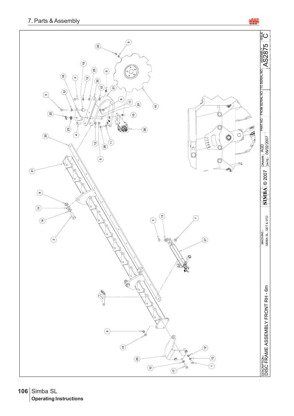 Ca s 28 75, Parts & assembly simba sl | Great Plains Simba SL 2009 Assembly Instructions User Manual | Page 72 / 156