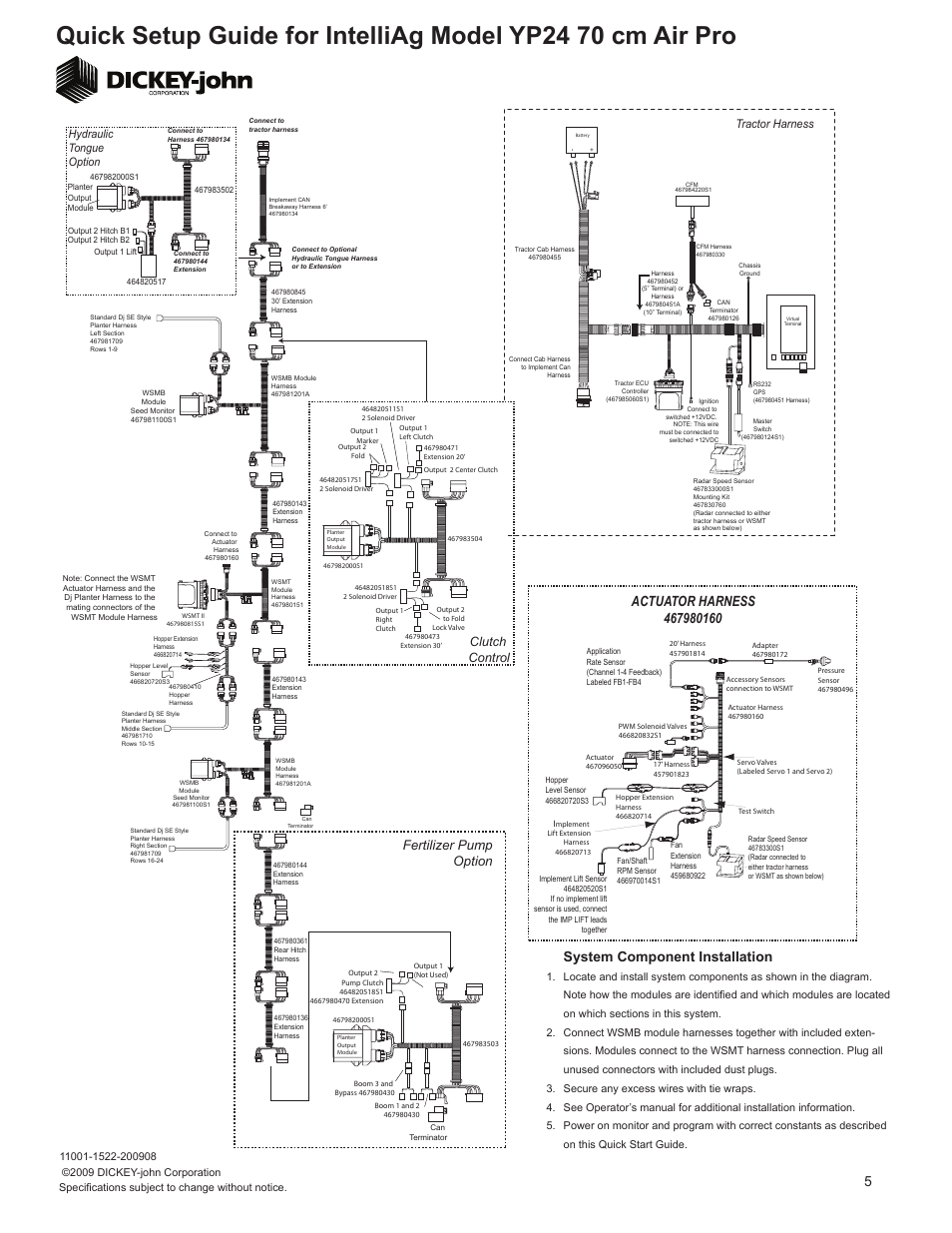 System component installation, Fertilizer pump option, Clutch control | Tractor harness, Hydraulic tongue option | Great Plains YP2425A-2470 24 Row 70 cm Quick Start User Manual | Page 5 / 5