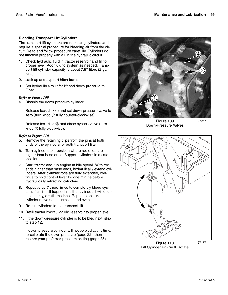 Bleeding transport lift cylinders | Great Plains V-300F Operator Manual User Manual | Page 103 / 132