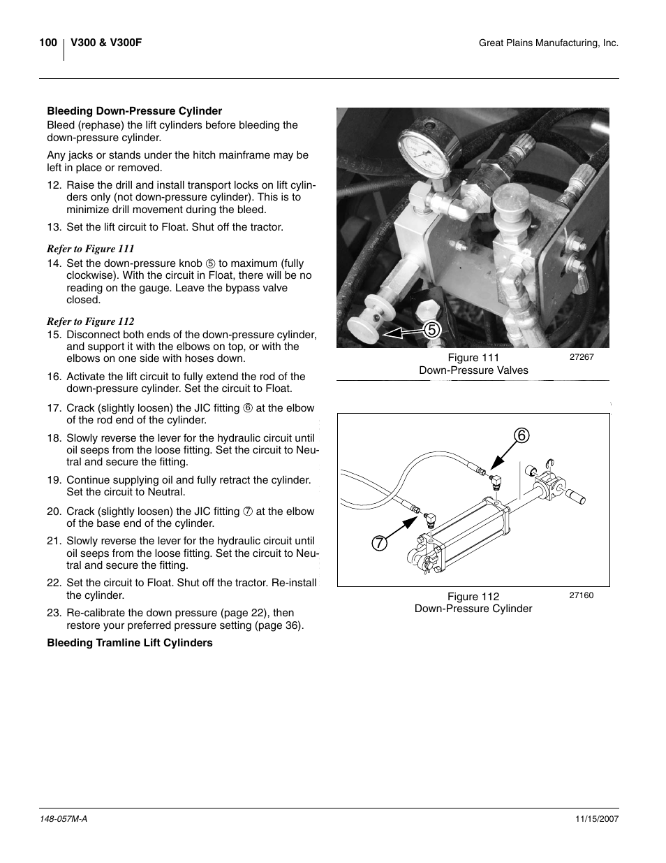 Bleeding down-pressure cylinder, Bleeding tramline lift cylinders, To step 12 | Great Plains V-300F Operator Manual User Manual | Page 104 / 132