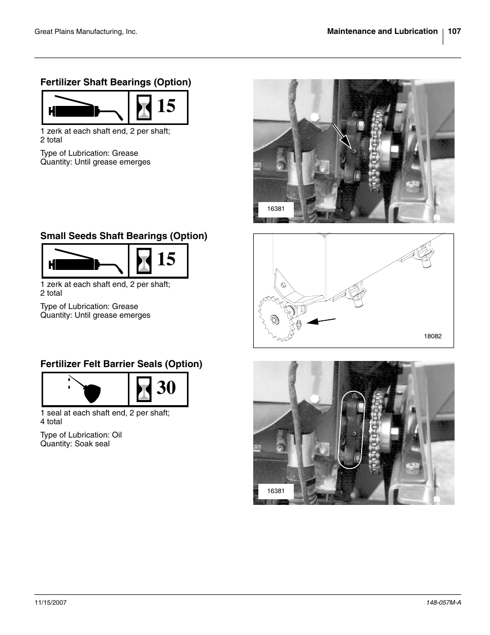 Fertilizer shaft bearings (option), Small seeds shaft bearings (option), Fertilizer felt barrier seals (option) | Great Plains V-300F Operator Manual User Manual | Page 111 / 132