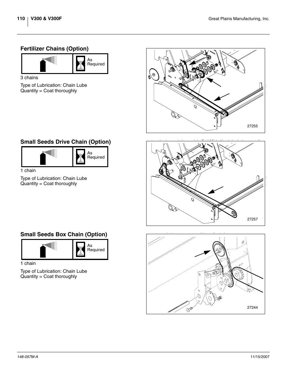 Fertilizer chains (option), Small seeds drive chain (option), Small seeds box chain (option) | Great Plains V-300F Operator Manual User Manual | Page 114 / 132