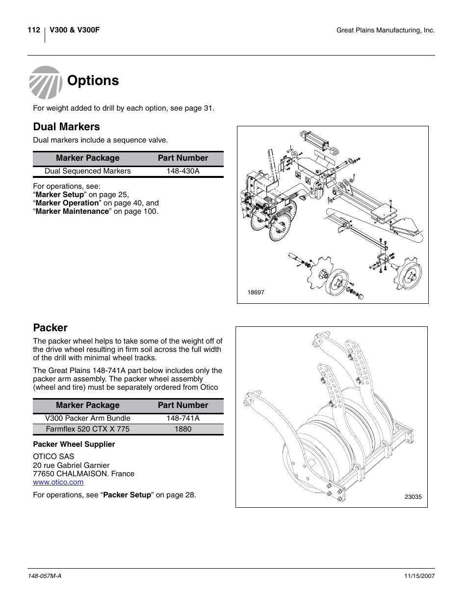 Options, Dual markers, Packer | Options dual markers packer | Great Plains V-300F Operator Manual User Manual | Page 116 / 132