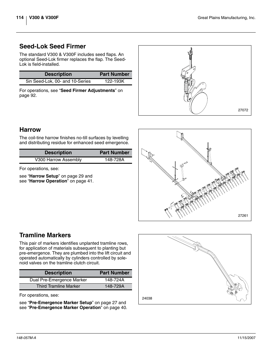 Seed-lok seed firmer, Harrow, Tramline markers | Seed-lok seed firmer harrow tramline markers | Great Plains V-300F Operator Manual User Manual | Page 118 / 132