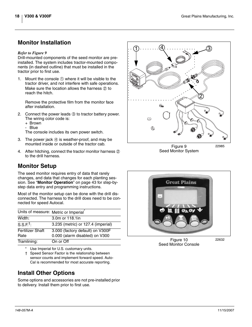 Monitor installation, Monitor setup, Install other options | Great Plains V-300F Operator Manual User Manual | Page 22 / 132