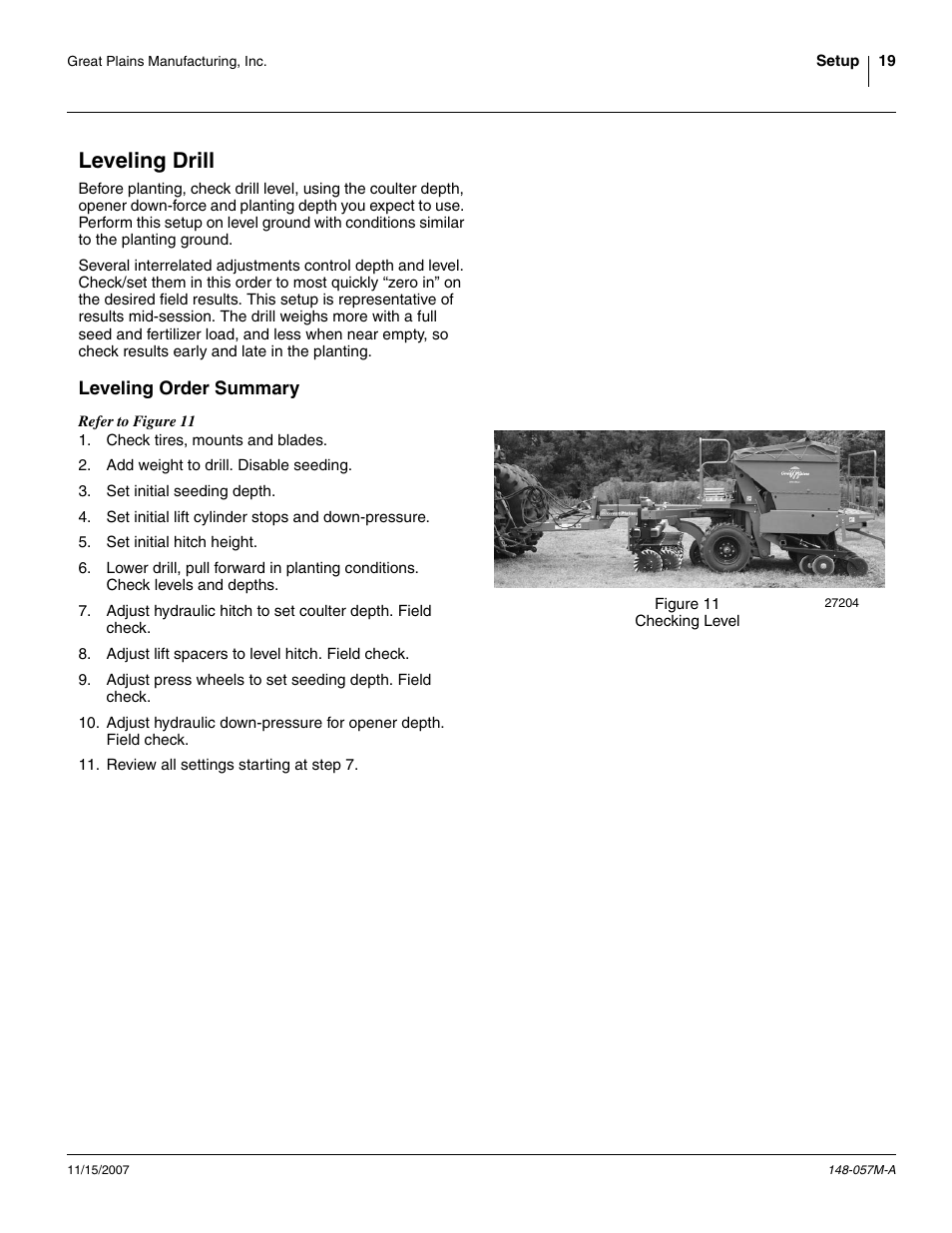 Leveling drill, Leveling order summary | Great Plains V-300F Operator Manual User Manual | Page 23 / 132