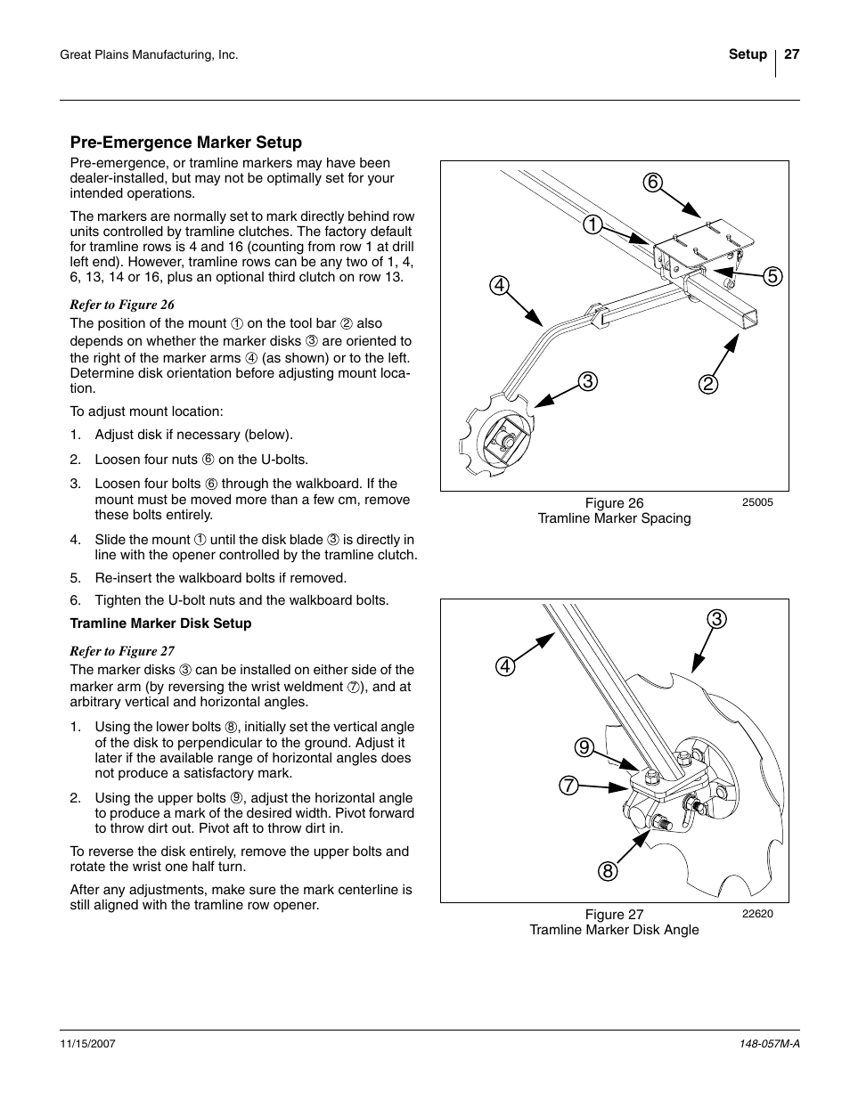 Pre-emergence marker setup, Tramline marker disk setup | Great Plains V-300F Operator Manual User Manual | Page 31 / 132