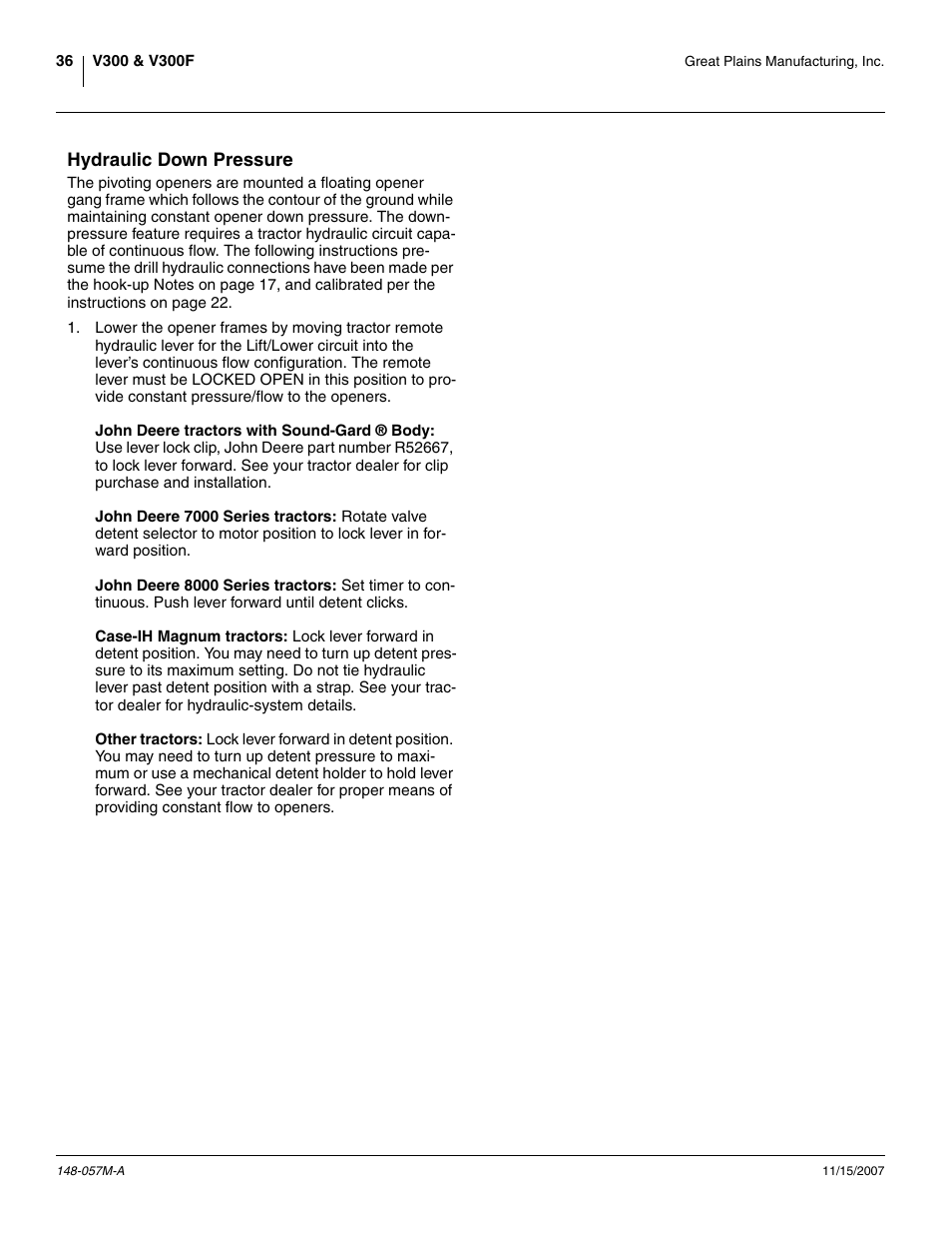 Hydraulic down pressure | Great Plains V-300F Operator Manual User Manual | Page 40 / 132