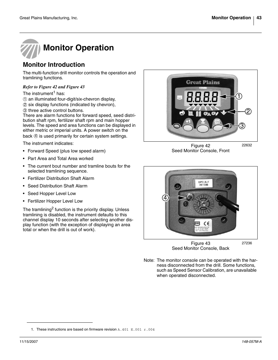 Monitor operation, Monitor introduction, Monitor operation monitor introduction | Great Plains V-300F Operator Manual User Manual | Page 47 / 132