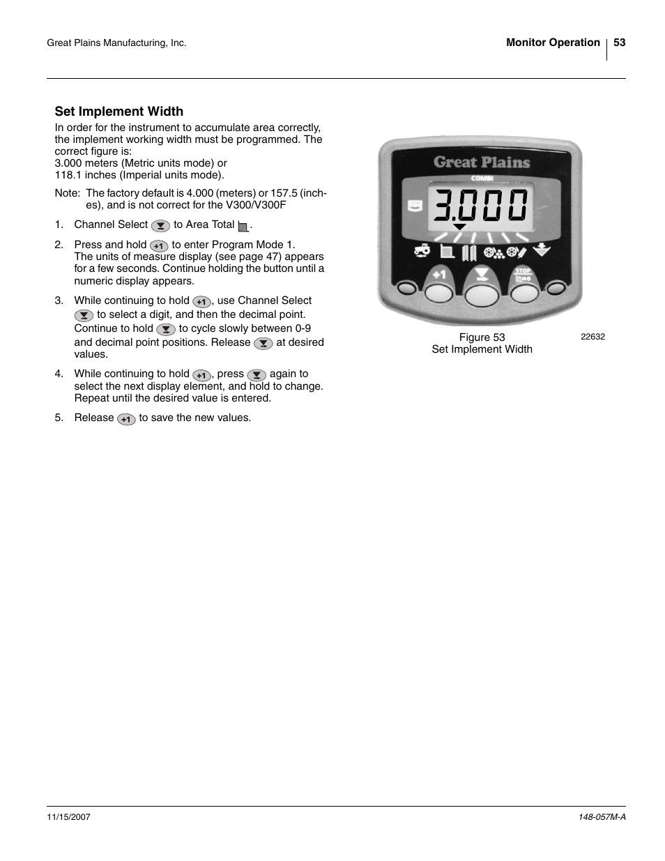 Set implement width | Great Plains V-300F Operator Manual User Manual | Page 57 / 132