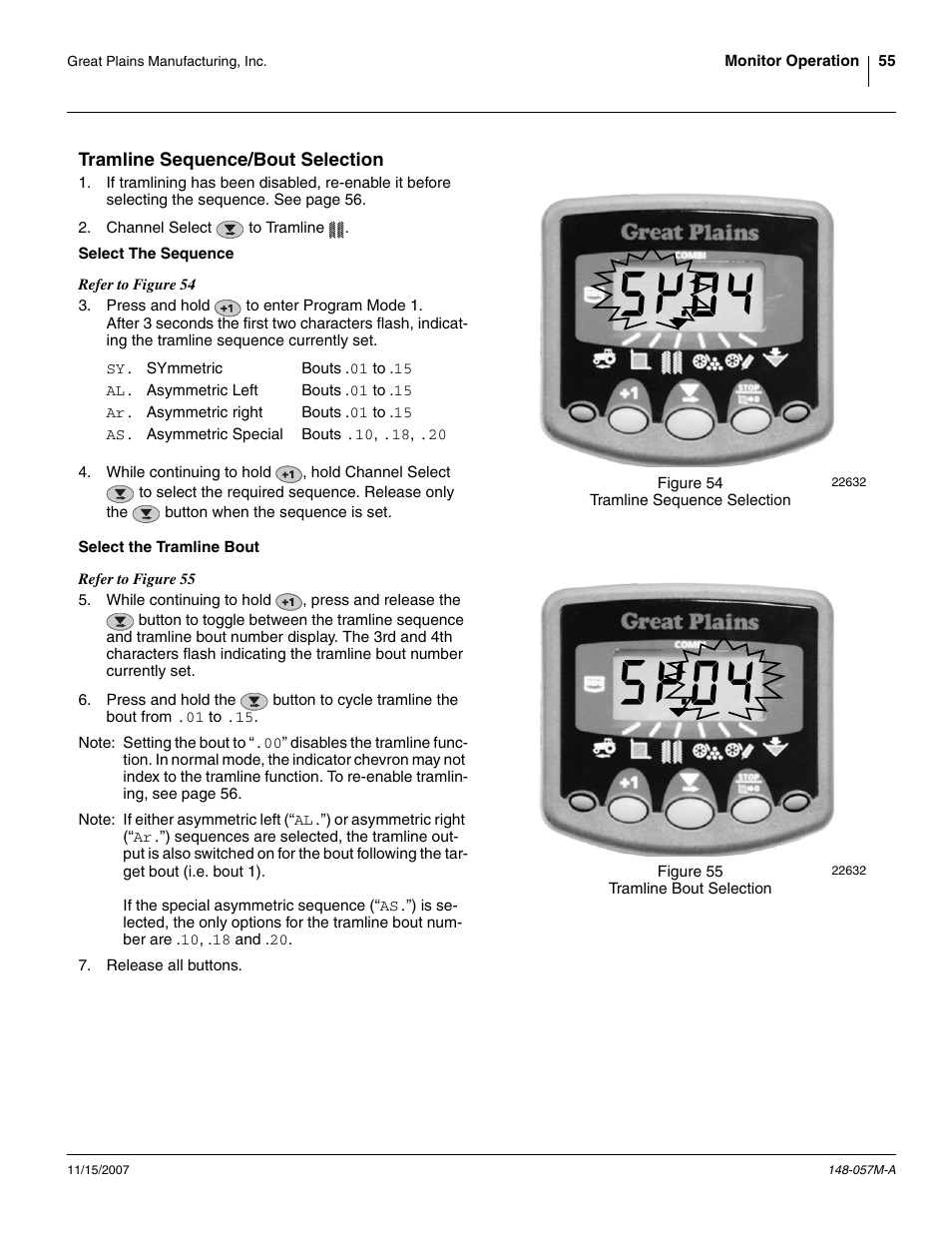 Tramline sequence/bout selection, Select the sequence, Select the tramline bout | Select the sequence select the tramline bout | Great Plains V-300F Operator Manual User Manual | Page 59 / 132