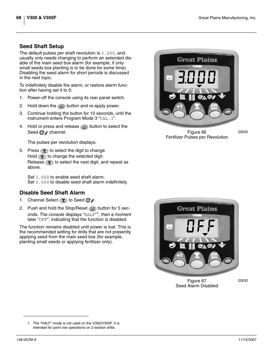 Seed shaft setup, Disable seed shaft alarm, Seed shaft setup disable seed shaft alarm | Great Plains V-300F Operator Manual User Manual | Page 72 / 132