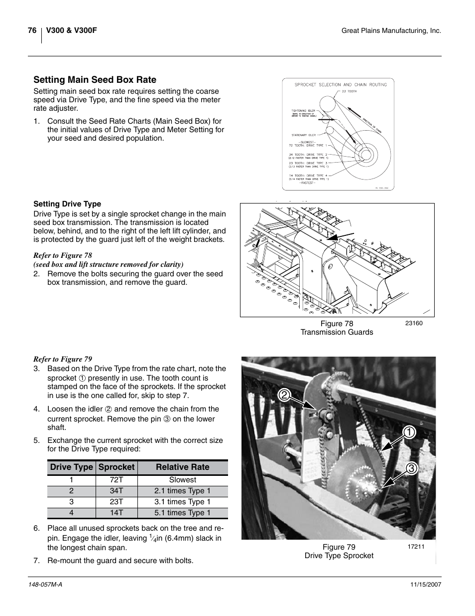 Setting main seed box rate, Setting drive type | Great Plains V-300F Operator Manual User Manual | Page 80 / 132