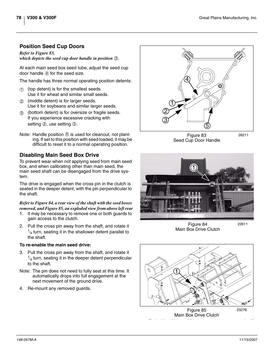 Position seed cup doors, Disabling main seed box drive | Great Plains V-300F Operator Manual User Manual | Page 82 / 132