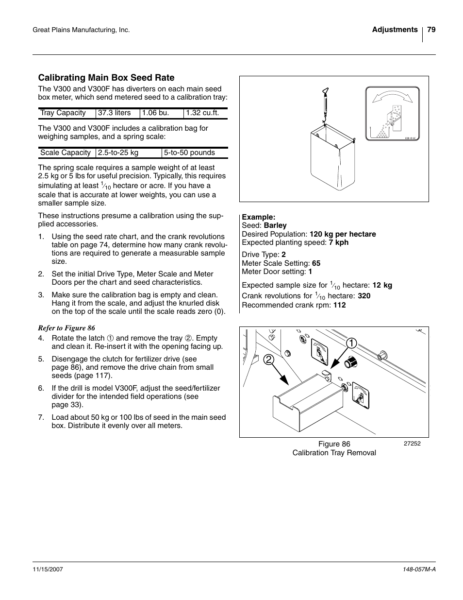 Calibrating main box seed rate | Great Plains V-300F Operator Manual User Manual | Page 83 / 132