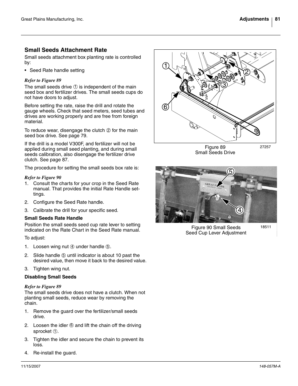 Small seeds attachment rate, Small seeds rate handle, Disabling small seeds | Small seeds rate handle disabling small seeds | Great Plains V-300F Operator Manual User Manual | Page 85 / 132