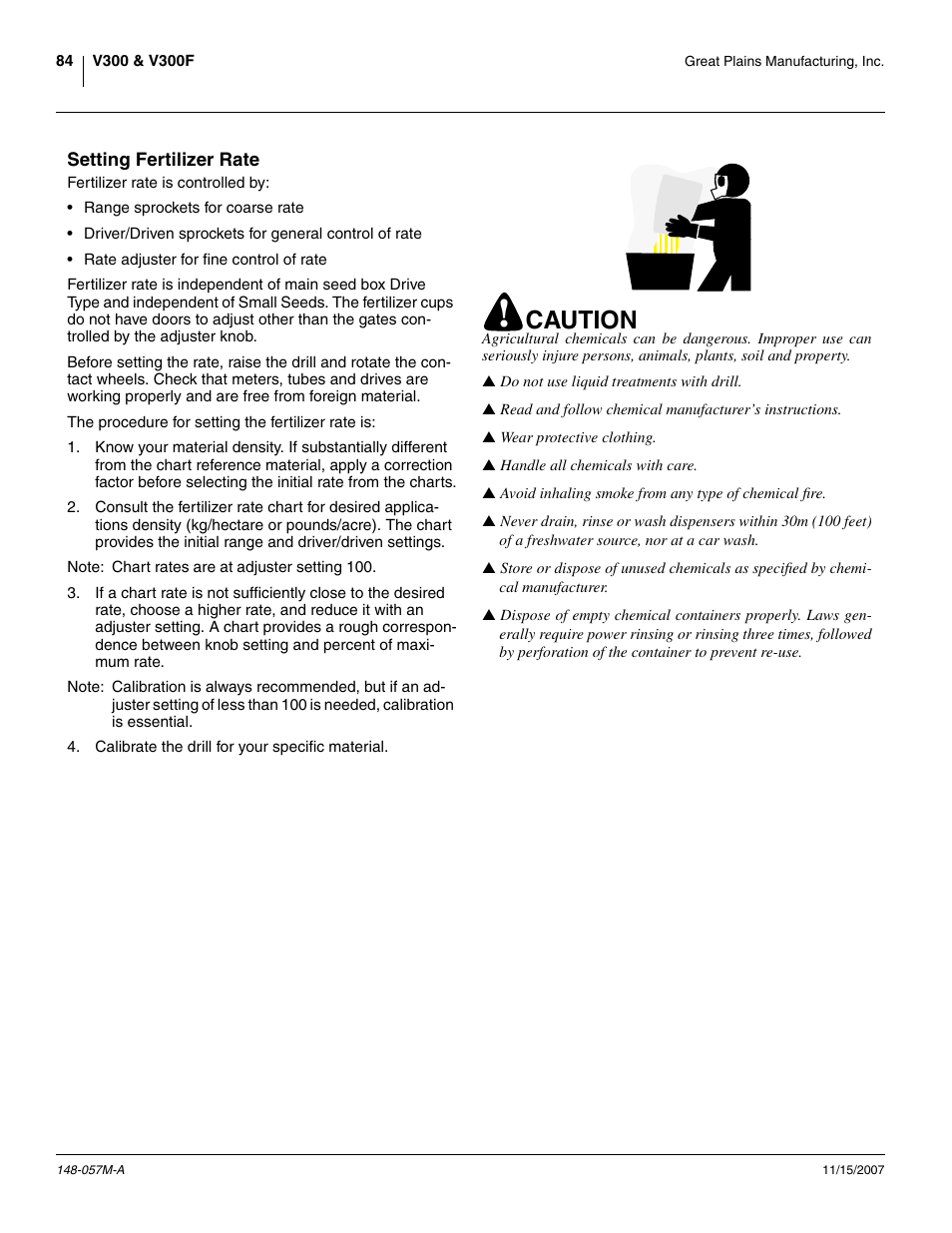 Setting fertilizer rate, Caution | Great Plains V-300F Operator Manual User Manual | Page 88 / 132