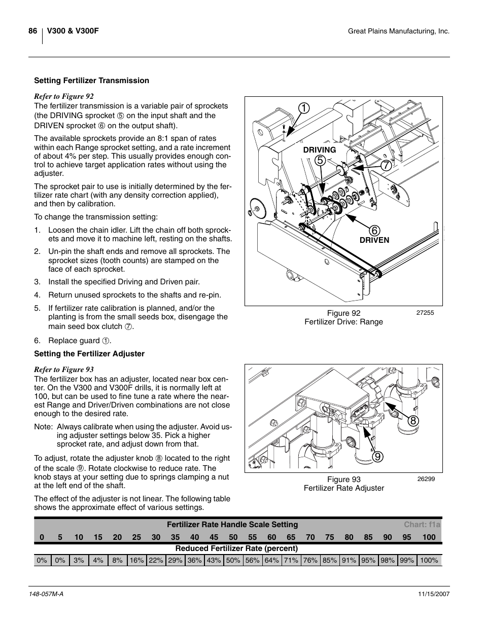 Setting fertilizer transmission, Setting the fertilizer adjuster | Great Plains V-300F Operator Manual User Manual | Page 90 / 132