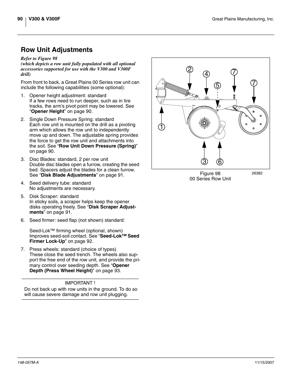 Row unit adjustments | Great Plains V-300F Operator Manual User Manual | Page 94 / 132