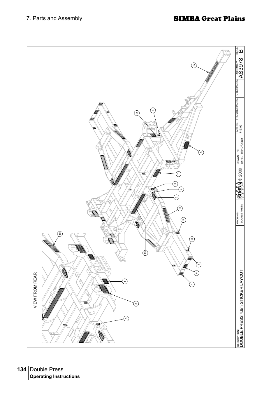 Double press, 134 7. parts and assembly, Bas 39 78 | Operating instructions, Si m b a | Great Plains P18046B Operator Manual User Manual | Page 134 / 146