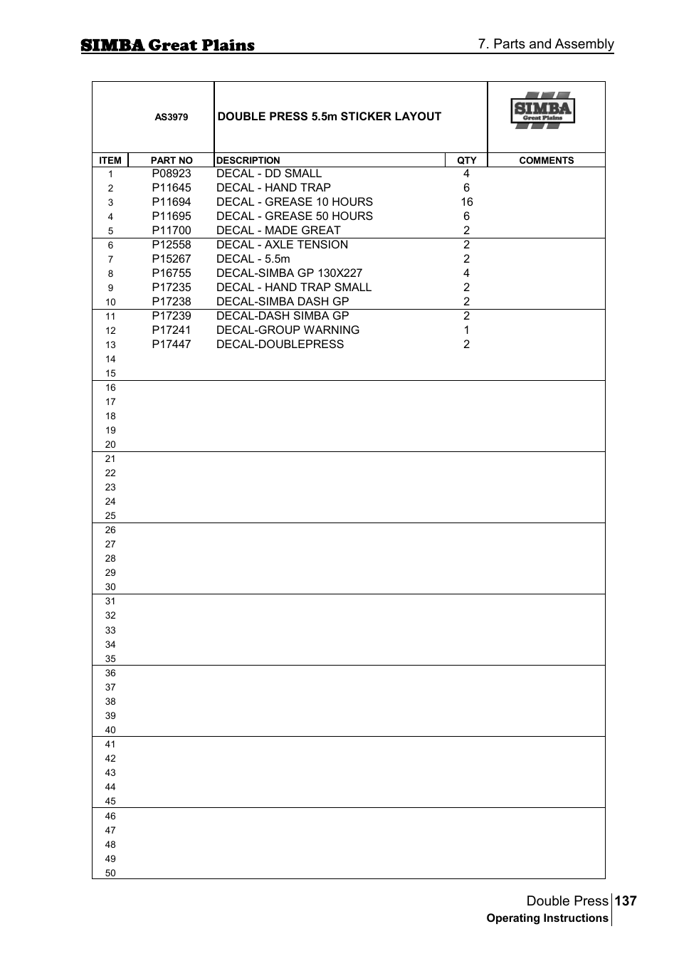 137 double press, Parts and assembly | Great Plains P18046B Operator Manual User Manual | Page 137 / 146